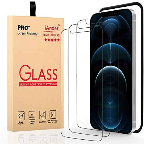 iAnder [3-PACK] Screen Protector Compatible with iPhone 12 Pro Max [Easy Installation Tray] Tempered Glass Screen Protector Compatible with iPhone 12 Pro Max (6.7 Inches Only)
