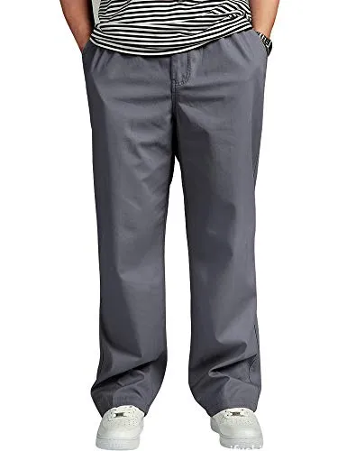 IDEALSANXUN Menï¿½s Casual Elastic Waist Loose Straight Leg Chino Pant (X-Large, Grey)