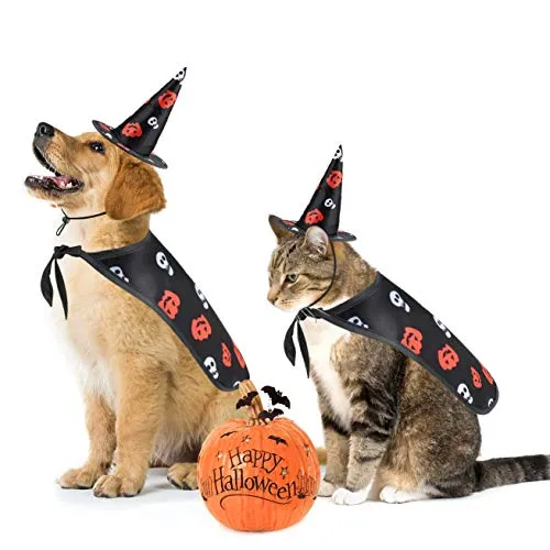 Idepet Dog Cat Cloak Hat Halloween Costume Pet Cape Cosplay Puppy Kittens Red Black Fancy Christmas Holiday Costume Decoration Accessories Clothes for Small Medium Dogs Cats (S)