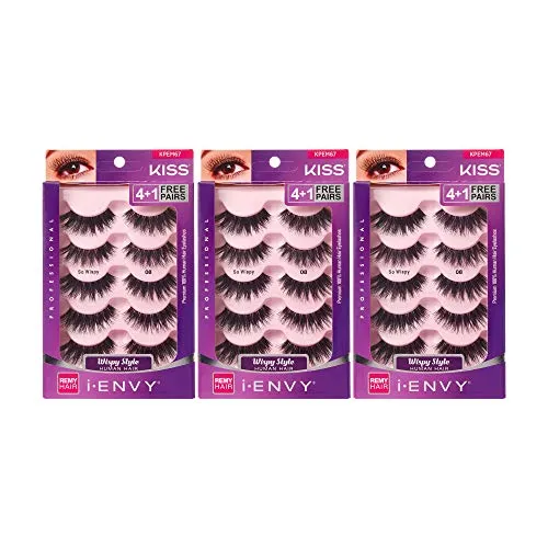 iENVY by KISS So Wispy 08 Multi Pack 5 Pair Lashes Made of Premium Human Hair KPEM67 (3 Pack) Voluminous Wispy Style