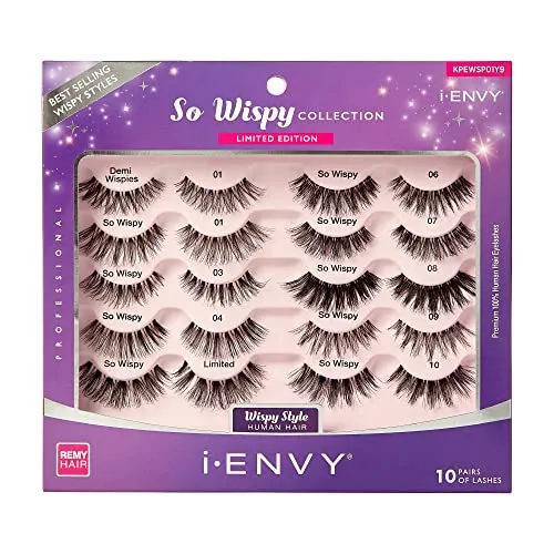 iEnvy by Kiss So Wispy Strip Eyelashes Value Pack 10 Best Styles Natural Wispy to Voluminous Long Wispy Style