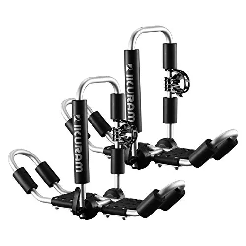 IKURAM Kayak/Surf/Ski Roof Carrier Rack of Bilateral Premier J-Style Folding 4-in-1 for Canoe, SUP, Kayaks, Surfboard and Ski Board Rooftop Mount on SUV, Car and Truck