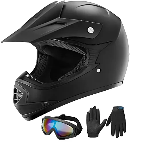 ILM Youth Kids ATV Motocross Helmet Goggles Sports Gloves Dirt Bike Motorcycle Off Road DOT Approved B07 (Youth-L, Matte Black)
