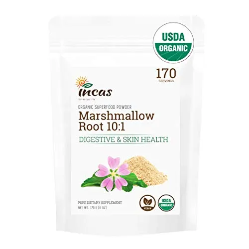 Incas 100% USDA Organic Certified Marshmallow Root Powder 10:1 Double Extraction, 170 Servings, Non-Irradiated, Non-GMO Dietary Supplement, Marshmallow Root Tea