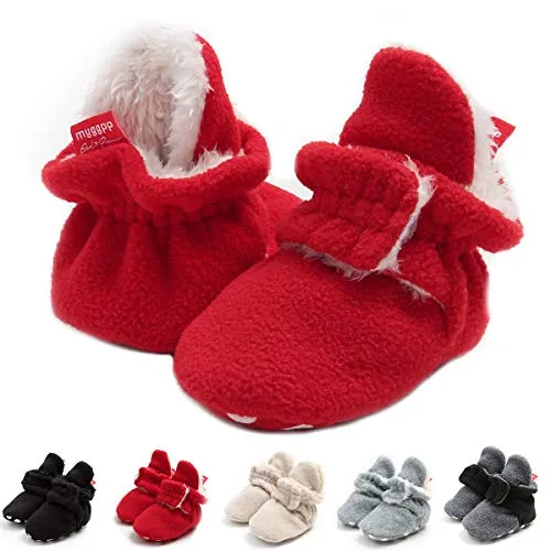 Infant Baby Boys Girls Booties Baby Newborn Cozie Fleece Bootie Soft Sole Warm Baby Sock Shoes (0-6 Months, M1921 red)