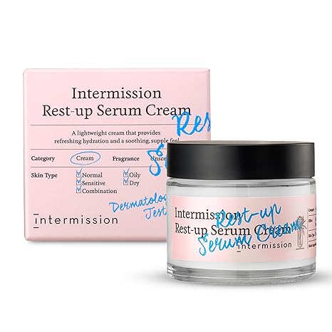 Intermission Rest-Up Serum Cream 2.36 fl oz â Serum + Cream Hybrid Moisturizer, CHEMOCICAâ¢ 700,000 ppm, Hyaluronic Acid + Ceramide + Panthenol, Lightweight Hydration for Sensitive & Combination Skin