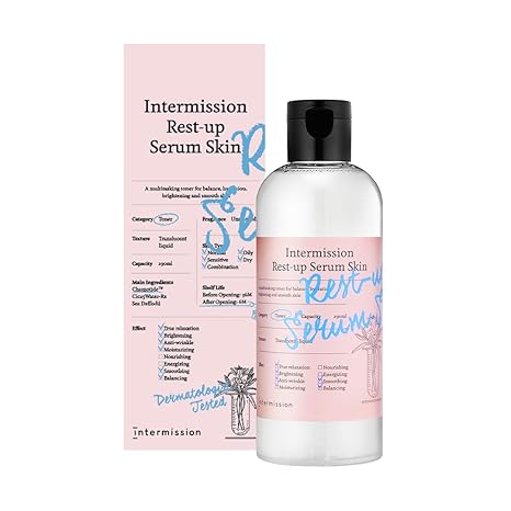 Intermission Rest-Up Serum Skin 9.8 fl oz â Hydrating Toner + Serum All-in-One, CHEMOCICAâ¢ 800,000 ppm, Cica Complex with Centella Asiatica, Hyaluronic Acid & Ceramide, Lightweight Facial Skincare