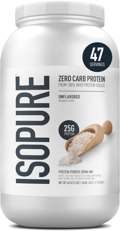Isopure Zero Carb 100% Pure Whey Isolate Protein Powder, Gluten Free, with Vitamins, Unflavored, 25g Protein Per Serving, 3 Lbs, 47 Servings 