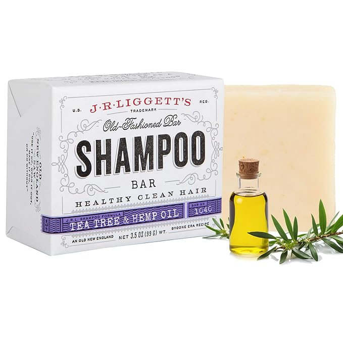 JÂ·RÂ·LIGGETT'S All-Natural Shampoo Bar, Tea Tree & Hemp Oil Formula - Supports Strong and Healthy Hair - Nourish Follicles with Antioxidants and Vitamins - Detergent and Sulfate-Free, One 3.5 Ounce Bar