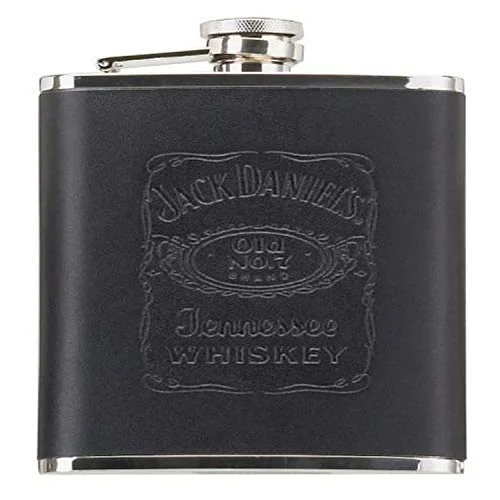 Jack Daniels Licensed Barware Label Flask, 18 oz, Black