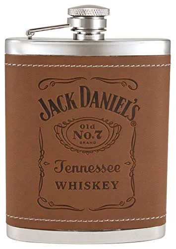 Jack Daniels Licensed Barware Label Flask, 6 oz, Silver