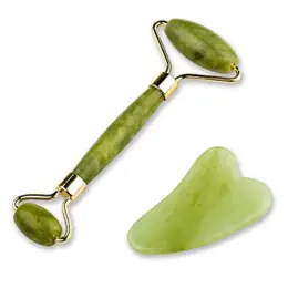 Jade Roller and Gua Sha Set - Face and Neck Massager Under Eye Bags Treatment - Anti Aging for Wrinkles and Fine Lines - Noiseless Glide