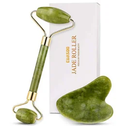 Jade Roller for Face, Jade Roller and Gua Sha Set, EUASOO 100% Real Natural Beauty Jade Facial Roller Massage Tool for Face Eyes Neck Body â Anti Aging Beauty Treatment