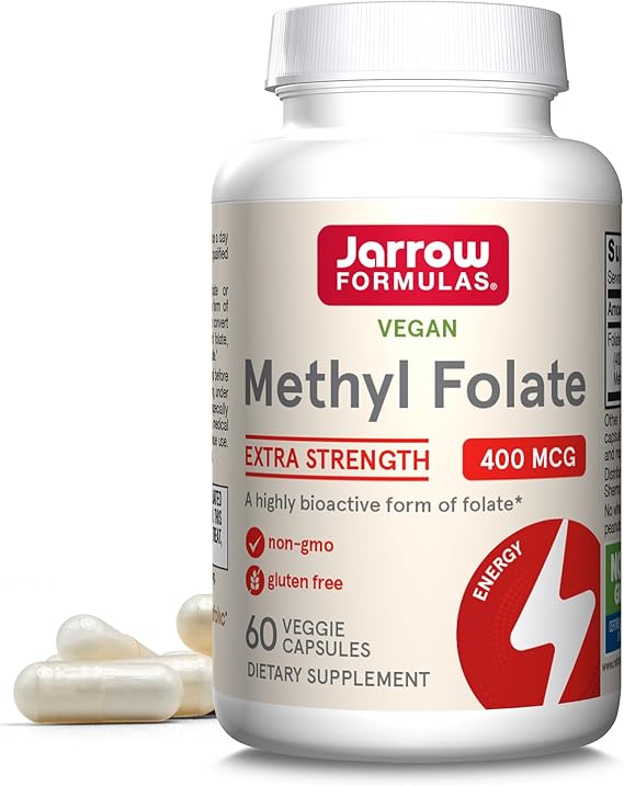 Jarrow Formulas Methyl Folate 5-MTHF, Supports Brain, Memory, Cardiovascular Health, 400 Mcg, 60 Caps