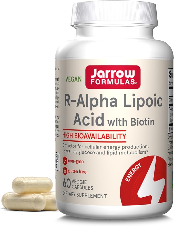 Jarrow Formulas R-Alpha Lipoic Acid - 60 Capsules - High Bioavailability - Antioxidant Support - Includes Biotin -White 60 Servings