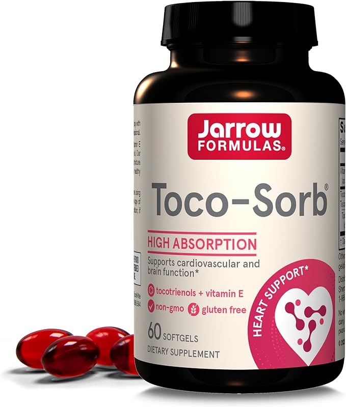 Jarrow Formulas Toco-Sorb Cardiovascular Health and Brain Function Support, High Absorption Formula, Tocotrienol-Tocopherol Complex and Vitamin E, 60 Softgels