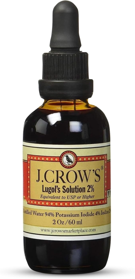 J.CROW'S Lugol's Solution of Iodine 2% 2 oz (1 Bottle)  Premium Iodine & Potassium Iodide Liquid, Gluten &, Alcohol-Free Natural Brine Extract, No Expiration