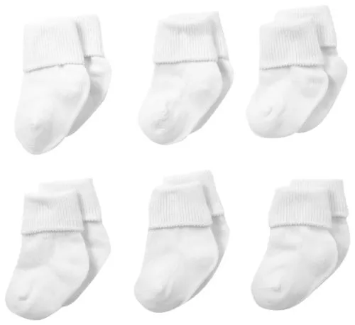 Jefferies Socks baby girls 6 Pair Pack Seamless Turn Cuff infant and toddler socks, White, 3-12 Months US
