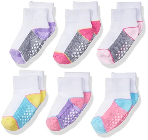 Jefferies Socks Toddler Girls Color Block Half Cushion Socks with Non-Skid 6 Pair, Multi, Toddler