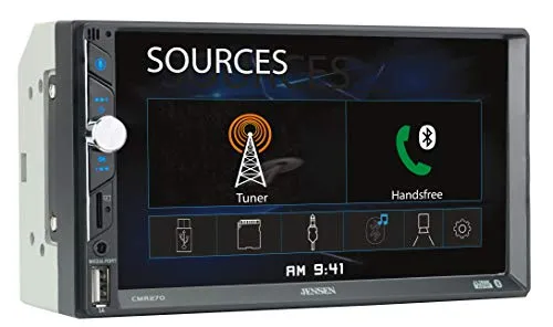Jensen CMR270 7 inch LED Digital Media Touch Screen Double Din Car Stereo | Push to Talk Assistant | Backup Camera Input | Bluetooth | USB Fast Charging | microSD