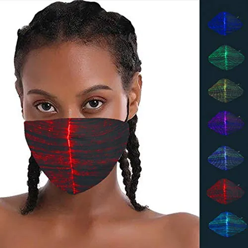 Jeweky LED Light Up Mouth Cover with USB Rechargeable Reusable Glowing Lights Mouth Covering with Filter Party Costume Glow Mouth Shield 7 Colors Light Mouth Covers for Women and Men (Diamond-Black)
