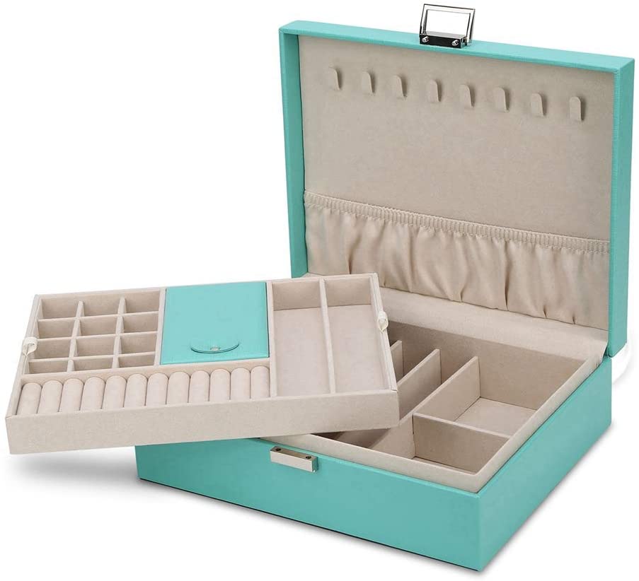 Jewelry Box Jewelry Organizer Double Layer Jewelry Case Travel Jewelry Storage Organizer for Women Girls Gift Green