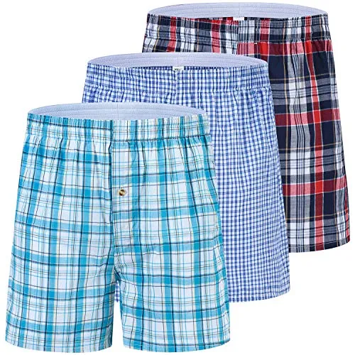 JINSHI Men's Boxer Shorts Underwear Boxer 100% Cotton Soft Comfortable Sleepwear Lounge Shorts 3-Pack Size L