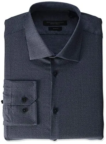 John Varvatos Star USA Men's Kevin Slim Fit Long Button Down Dress Shirt, Indigo, 15