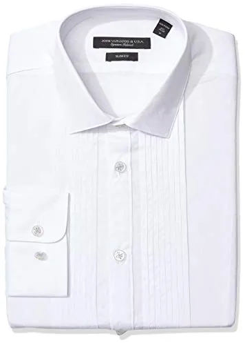 John Varvatos Star USA Men's Myke Slim Fit Long Button Down Dress Shirt, White, 15.5