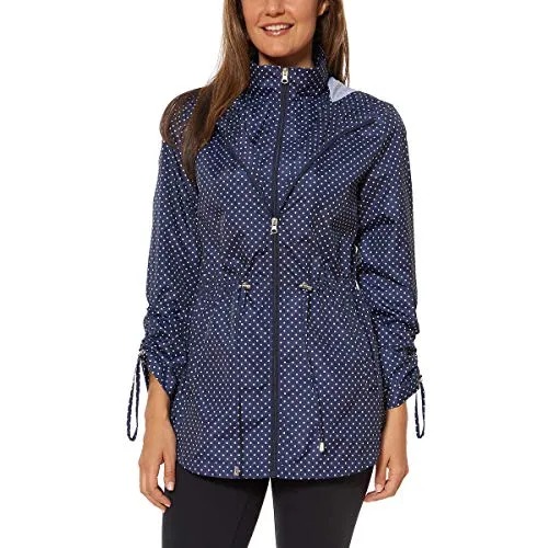 Jones New York Womens Parka in a Pocket Rain Jacket (Navy Mini Dot, Large)