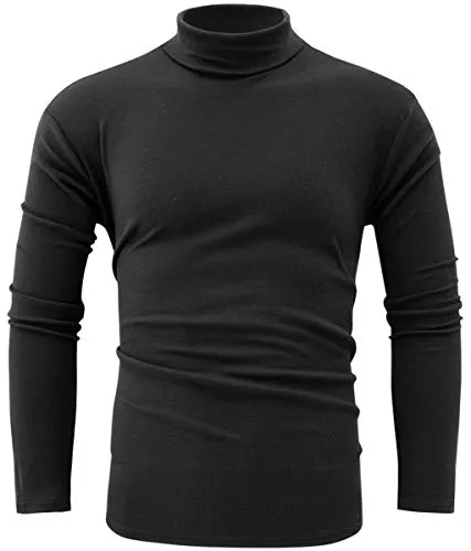 jonivey Mens Basic Slim Fit Knitted Pullover Turtleneck Pullover Slim Shirt Top (Black,S)
