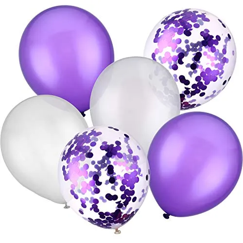 Jovitec 30 Pieces 12 Inches Latex Balloons Confetti Balloons Metallic Balloons for Wedding Birthday Party Decoration (White and Purple)