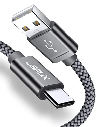 JSAUX USB-C Cable Fast Charging,2-Pack 6.6ft USB Type C to USB-A Nylon Braided Charger Cord Compatible with Samsung Galaxy S10 S9 S8 Plus Note 10 9 8,Moto Z Z2,LG V30 V20 G5 G6,USB C Devices(Grey)