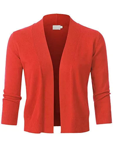 JSCEND Womens Classic 3/4 Sleeve Open Front Cropped Bolero Cardigan HOTCORAL M