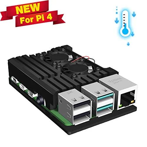 Jun-Electron for Raspberry Pi 4 Model B Case, Dual Cooling Fan, Enclosure Aluminum Alloy Case with Heatsink Pillar