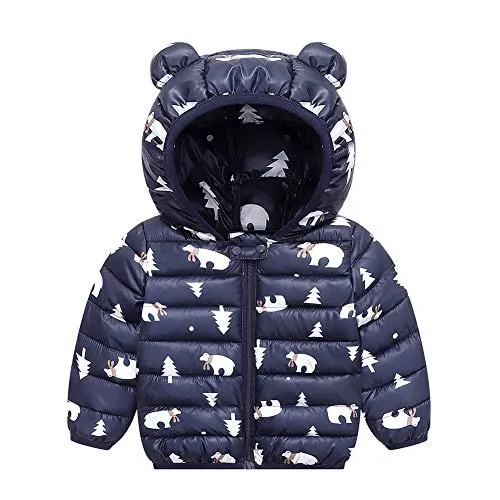 JunNeng Baby Girl Boy Ultralight Winter Hooded Jacket Coat,Kids Toddler Cartoon Puffer Down Outwear,Navy Blue