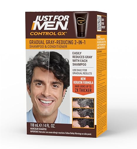 Just For Men Control GX Grey Reducing 2 in 1 Shampoo and Conditioner, Gradually Colors Hair, 4 Ounce