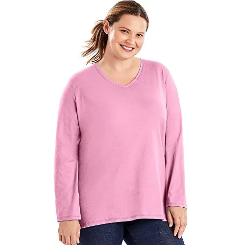 JUST MY SIZE Women's Long-Sleeve V-Neck Tunic T-Shirt