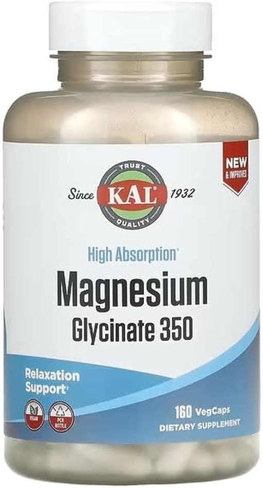 KAL, Magnesium Glycinate Fully Chelated High Absorption Formula for Stress Relaxation Muscle & Bone Health Support, 240 Count
