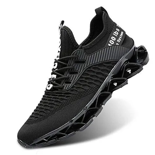 Kapsen Mens Running Shoes Blade Non Slip Athletic Walking Tennis Shoes Breathable Lightweight Fashion Sneakers All Black 9.5