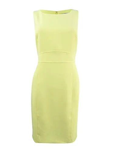 Kasper Women's Solid Stretch Crepe Sheath Dress, Limoncello, 4