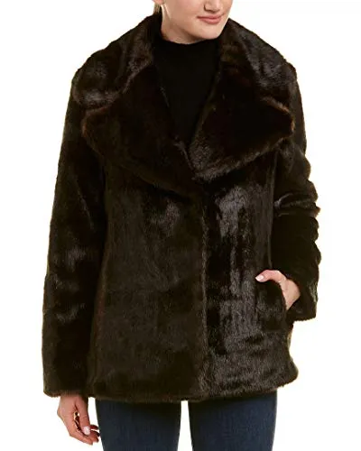 KENDALL + KYLIE Women's Faux Mink Coat, Brown, X-Small