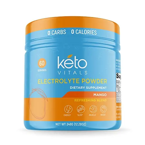 Keto Vitals Electrolyte Powder | Keto-Friendly Electrolytes with Potassium, Magnesium, Sodium, Calcium | Keto Electrolytes Supplement Energy Drink Mix | Sugar-Free, Zero Calories, Zero Carbs