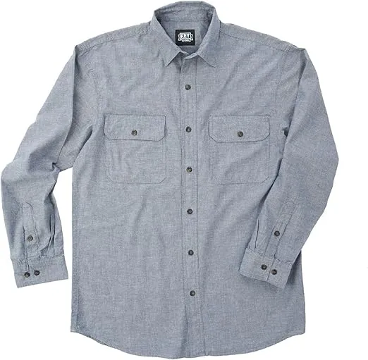 Key Industries Men's Long Sleeve Button Down pre-Washed Shirt Big, Blue Chambray, 2X-Large/Tall