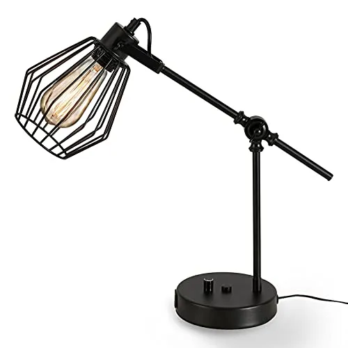KINBEDY Metal Desk Lamp Table Lamp Black Industrial Adjustable Standing Lamp with 2 USB Port Dimmable Bedside Lamp for Bedroom Nightstand Light Swing Arm Reading Lamp for Bedroom, Study Room ,Office