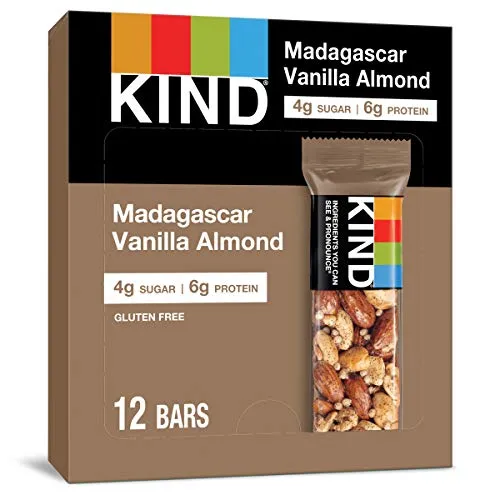 KIND Bars, Madagascar Vanilla Almond, Gluten Free, Low Sugar, 1.4oz, 12 Count
