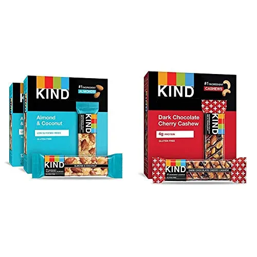 KIND Bars, Peanut Butter Dark Chocolate, 8g Protein, Gluten Free Bars, 1.4 Ounce,24 Count & Bars, Dark Chocolate Cherry Cashew + Antioxidants, Gluten Free, 1.4 Ounce Bars, 24 Count
