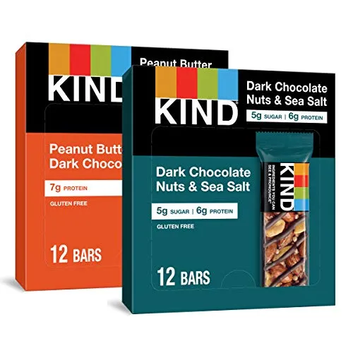 KIND Healthy Snack Bars, Dark Chocolate Nuts & Sea Salt and Peanut Butter Dark Chocolate Variety Pack, Gluten Free Bars, 1.4 OZ, 24 Count