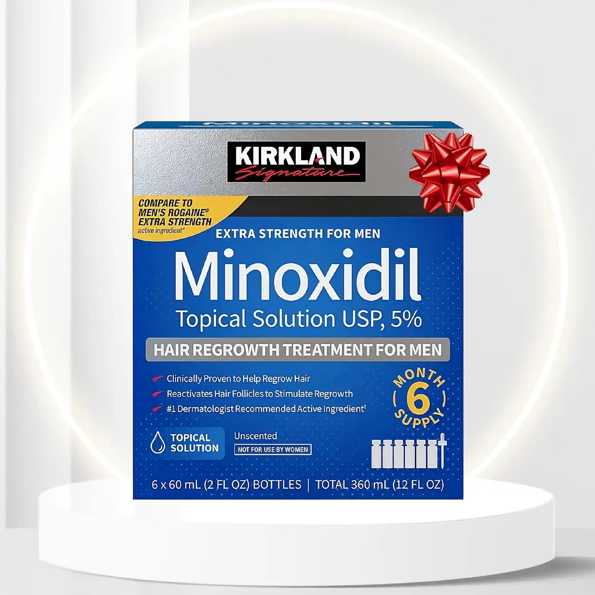 Kirkland Signature Minoxidil 5% Topical Solution for Men - 6 Month Supply (6 x 2 Fl Oz), Hair Regrowth Treatment with Dropper