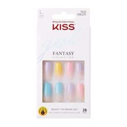 KISS Gel Fantasy Ready-to-Wear Press-On Gel Nails, âIt's Destinyâ, Long, Multi-Colored Pastel Tips, Nail Kit with 24 Mega Adhesive Tabs, Pink Gel Glue, Manicure Stick, Mini File, and 28 Fake Nails